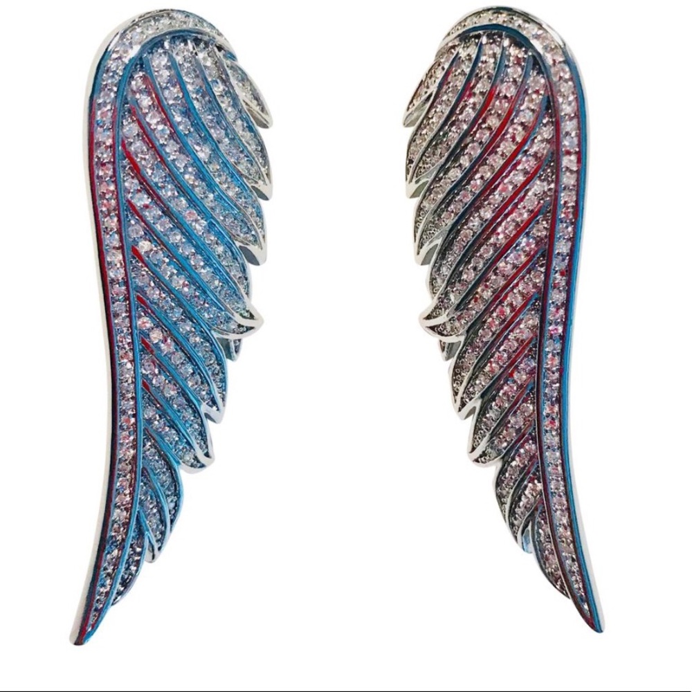 Wings Rhodium Plated Cubic Zirconia Silver Statement Earrings